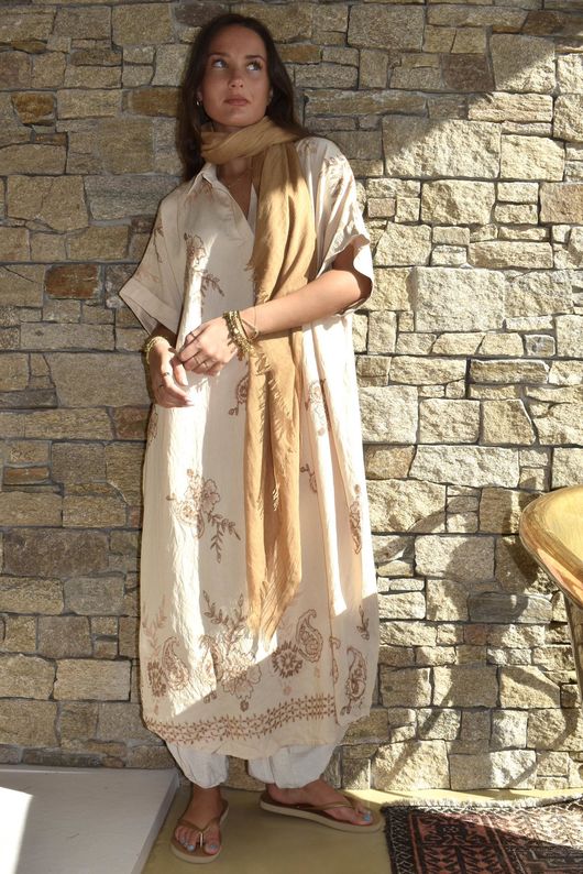 Yara Paisley Embroidered Shirt Dress Stone - /36=